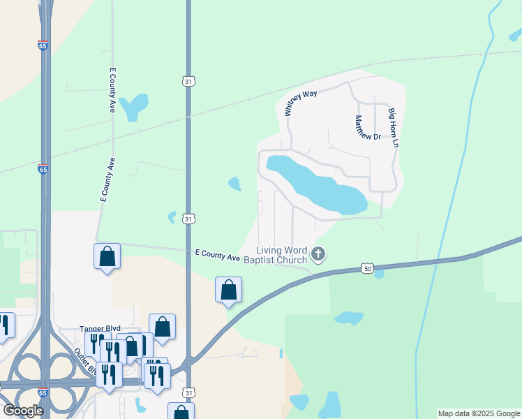 map of restaurants, bars, coffee shops, grocery stores, and more near 2815 East County Avenue in Seymour