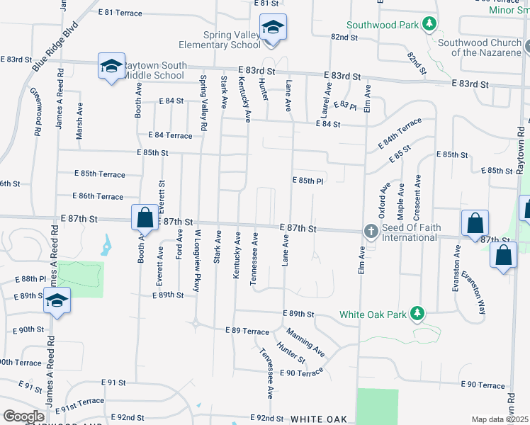 map of restaurants, bars, coffee shops, grocery stores, and more near 8620 East Utopia Drive in Raytown
