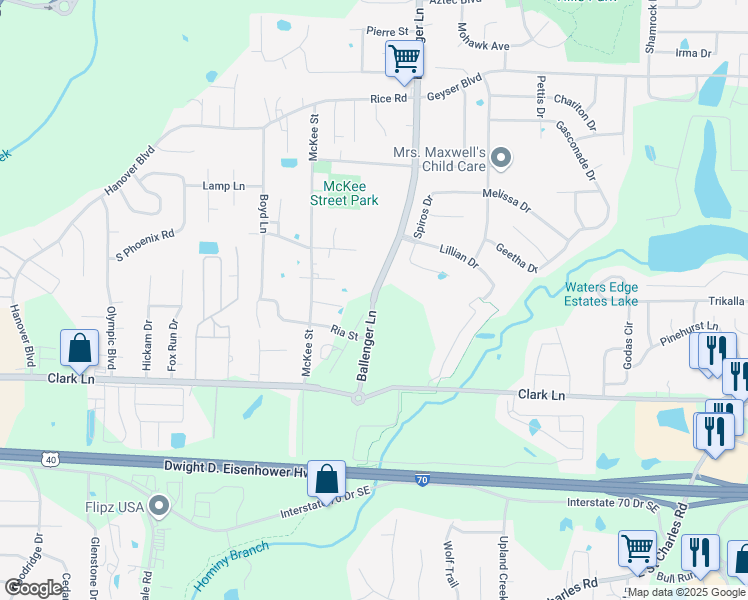 map of restaurants, bars, coffee shops, grocery stores, and more near 1601 North Ballenger Lane in Columbia