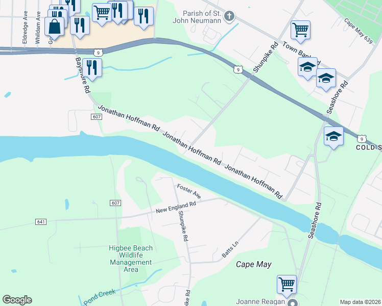 map of restaurants, bars, coffee shops, grocery stores, and more near 937 Shunpike Road in Cape May