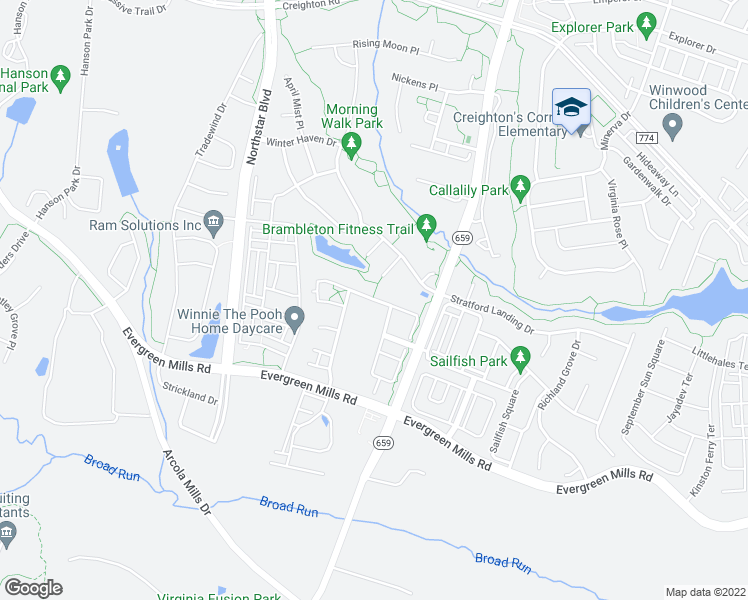 map of restaurants, bars, coffee shops, grocery stores, and more near Grahams Stable Square in Ashburn