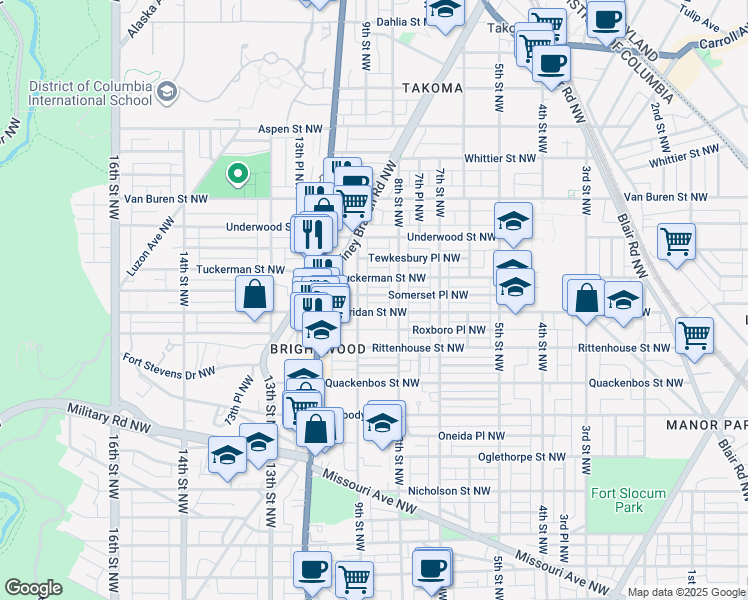 map of restaurants, bars, coffee shops, grocery stores, and more near 818 Somerset Place Northwest in Washington