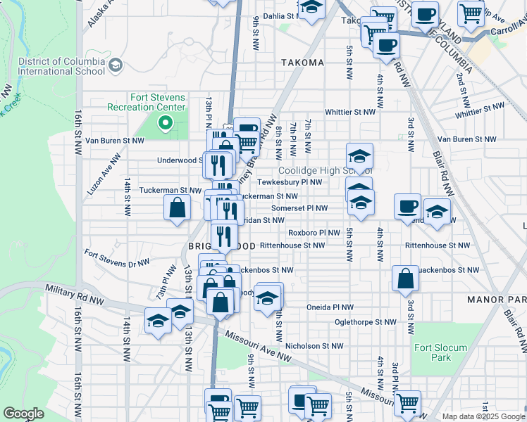map of restaurants, bars, coffee shops, grocery stores, and more near 812 Somerset Place Northwest in Washington