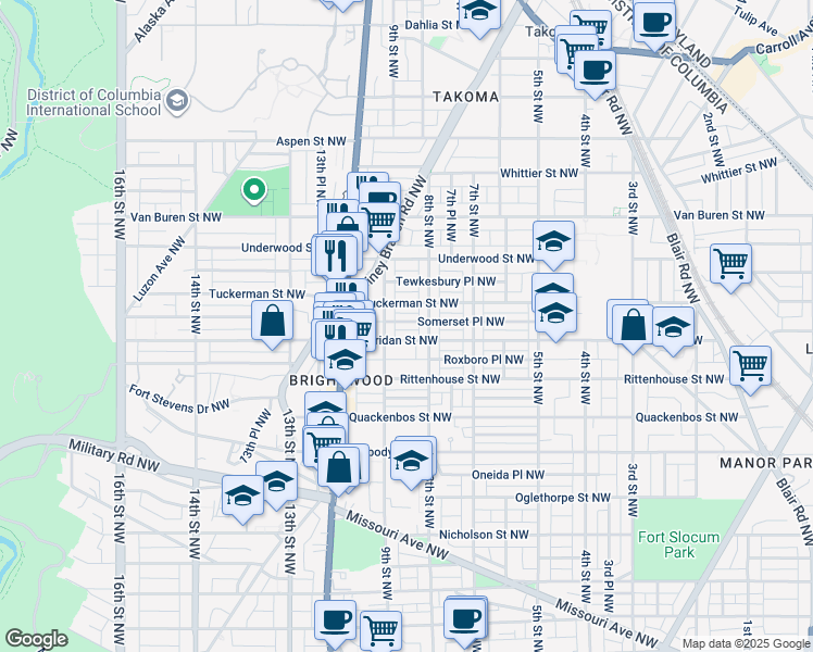 map of restaurants, bars, coffee shops, grocery stores, and more near 812 Somerset Place Northwest in Washington