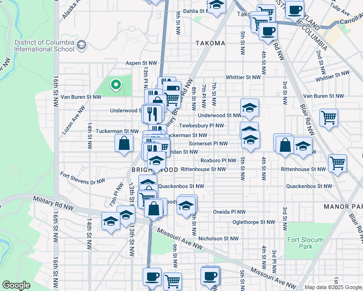 map of restaurants, bars, coffee shops, grocery stores, and more near 818 Somerset Place Northwest in Washington