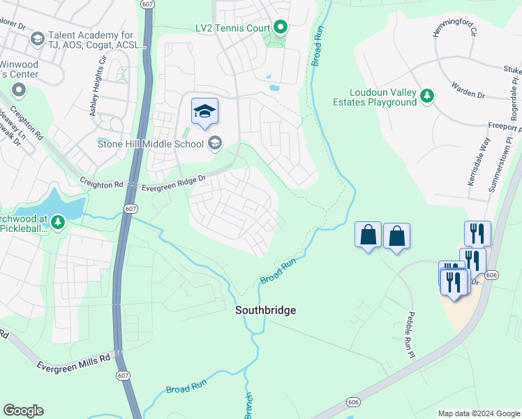 map of restaurants, bars, coffee shops, grocery stores, and more near 23692 Hopewell Manor Terrace in Ashburn
