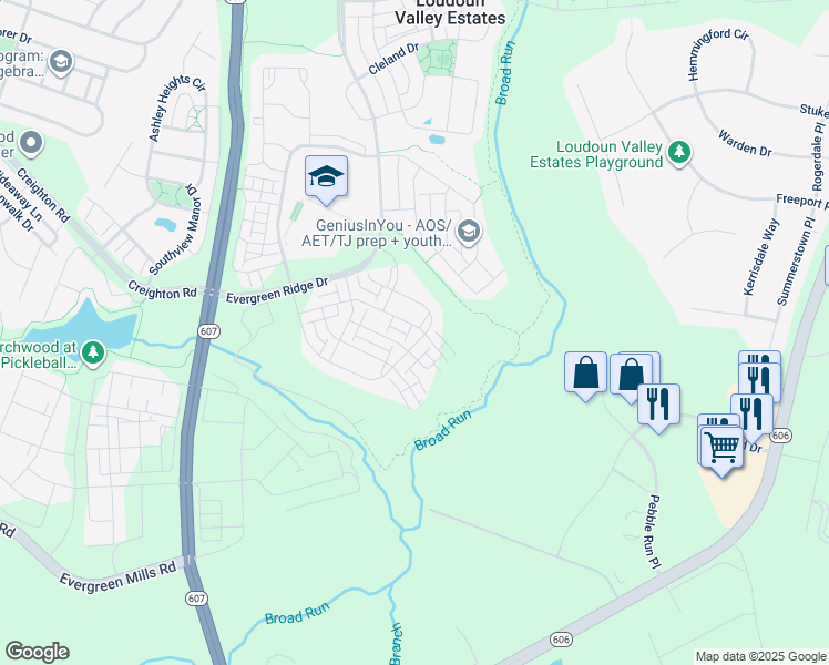 map of restaurants, bars, coffee shops, grocery stores, and more near 23692 Hopewell Manor Terrace in Ashburn