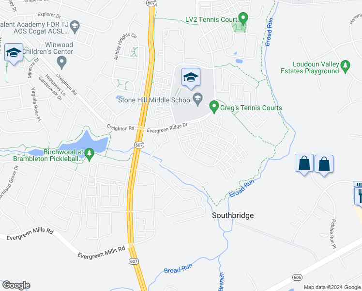 map of restaurants, bars, coffee shops, grocery stores, and more near 23512 Hopewell Manor Terrace in Ashburn