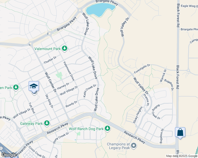 map of restaurants, bars, coffee shops, grocery stores, and more near 9297 Wolf Lake Drive in Colorado Springs