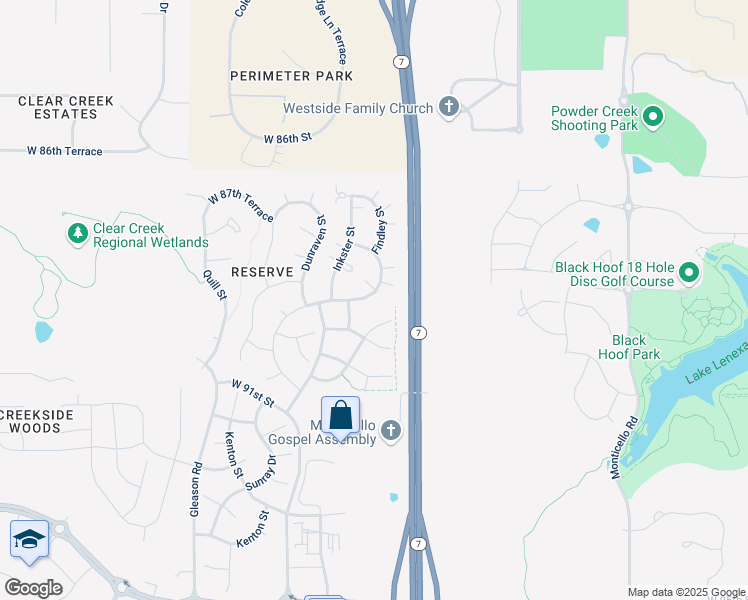 map of restaurants, bars, coffee shops, grocery stores, and more near 8884 West 87th Terrace in Lenexa