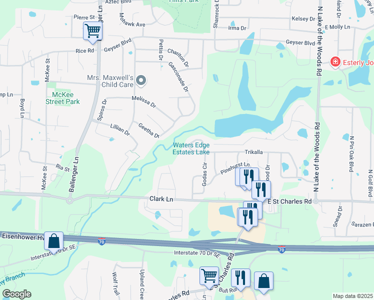 map of restaurants, bars, coffee shops, grocery stores, and more near 5320 Godas Circle in Columbia