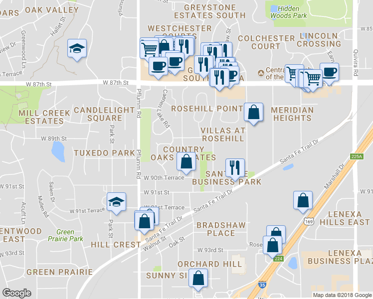map of restaurants, bars, coffee shops, grocery stores, and more near 8906 Hauser Street in Lenexa