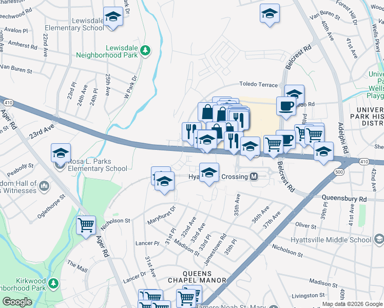 map of restaurants, bars, coffee shops, grocery stores, and more near 101 Independence Avenue Southeast in Washington