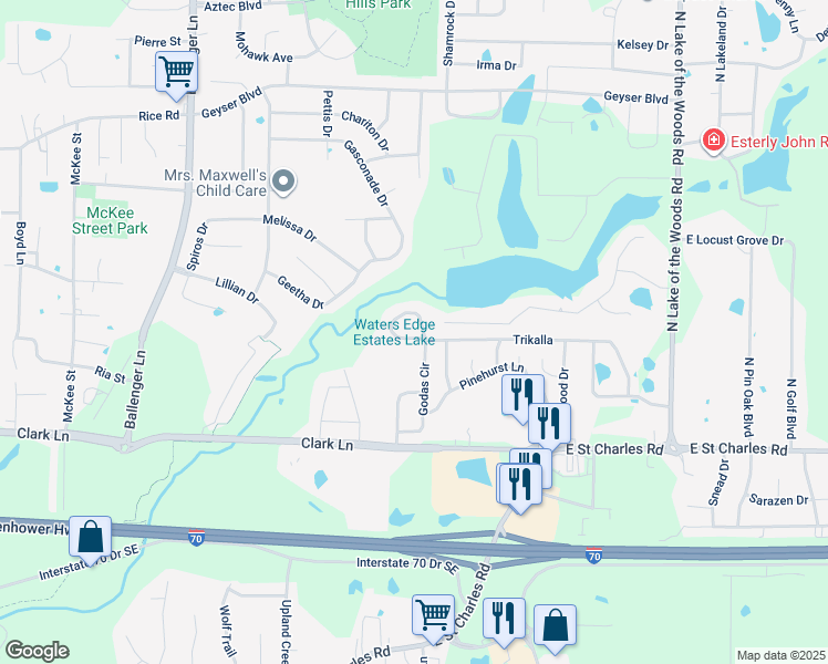 map of restaurants, bars, coffee shops, grocery stores, and more near 5343 Godas Circle in Columbia