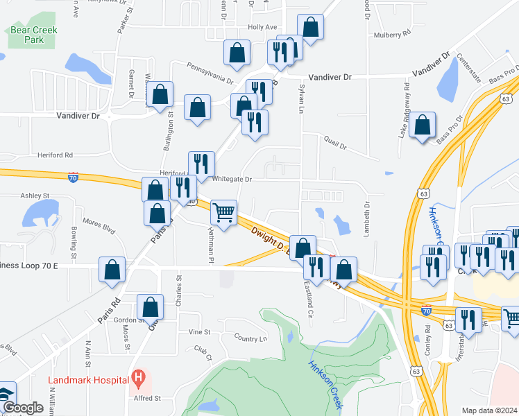 map of restaurants, bars, coffee shops, grocery stores, and more near 1510 June Lane in Columbia