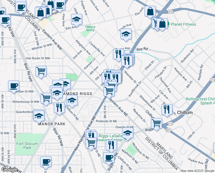 map of restaurants, bars, coffee shops, grocery stores, and more near 101 Independence Avenue Southeast in Washington