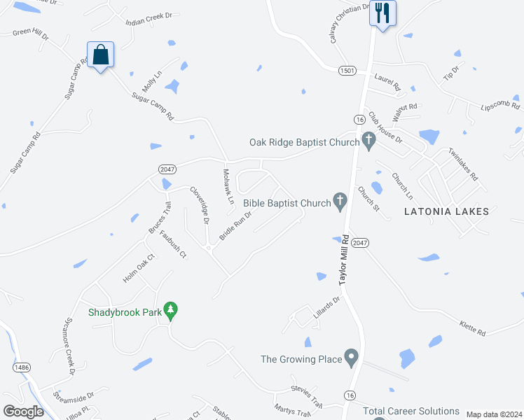 map of restaurants, bars, coffee shops, grocery stores, and more near 3177 Bridlerun Drive in Independence