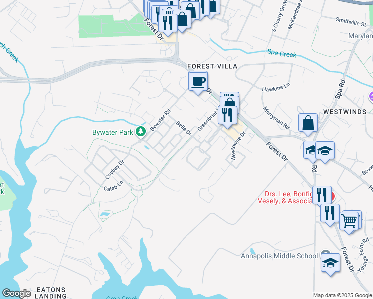 map of restaurants, bars, coffee shops, grocery stores, and more near 718 South Cherry Grove Avenue in Annapolis