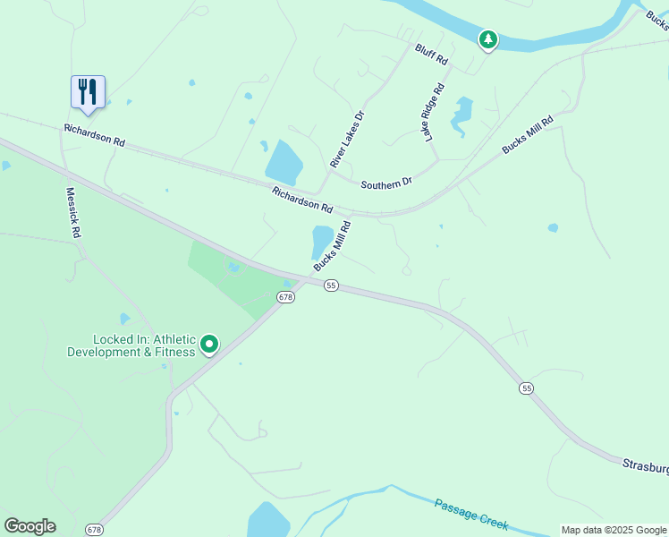 map of restaurants, bars, coffee shops, grocery stores, and more near 72 Bucks Mill Road in Strasburg