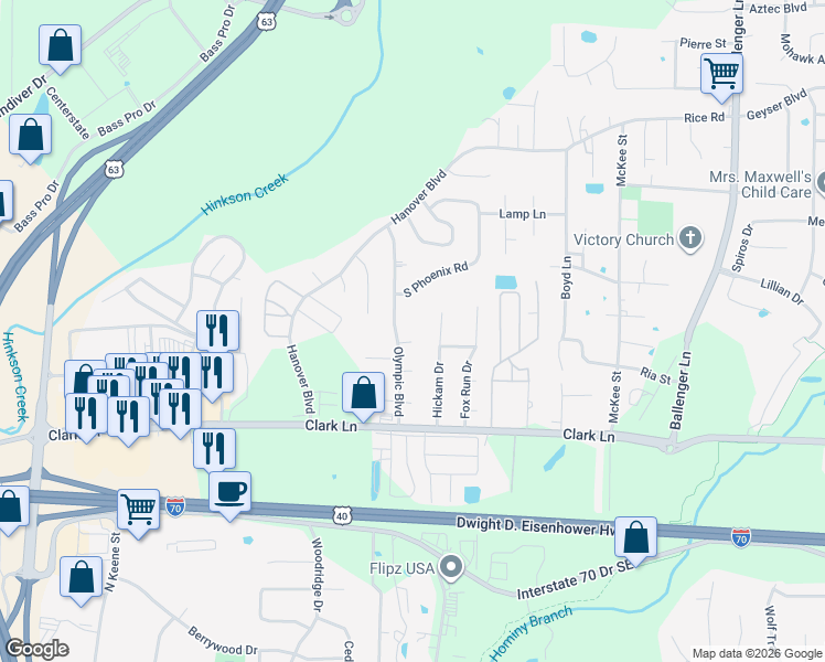 map of restaurants, bars, coffee shops, grocery stores, and more near 4005 Danbury Court in Columbia