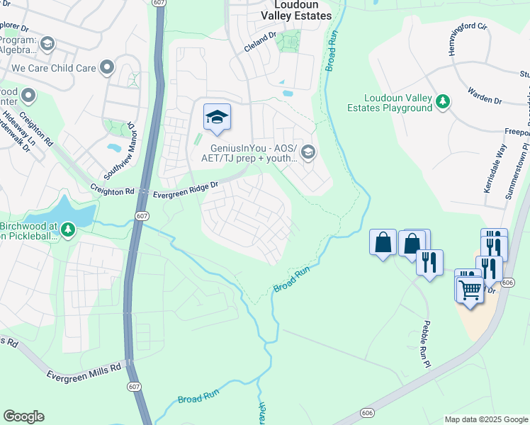 map of restaurants, bars, coffee shops, grocery stores, and more near 43219 Thoroughfare Gap Terrace in Ashburn