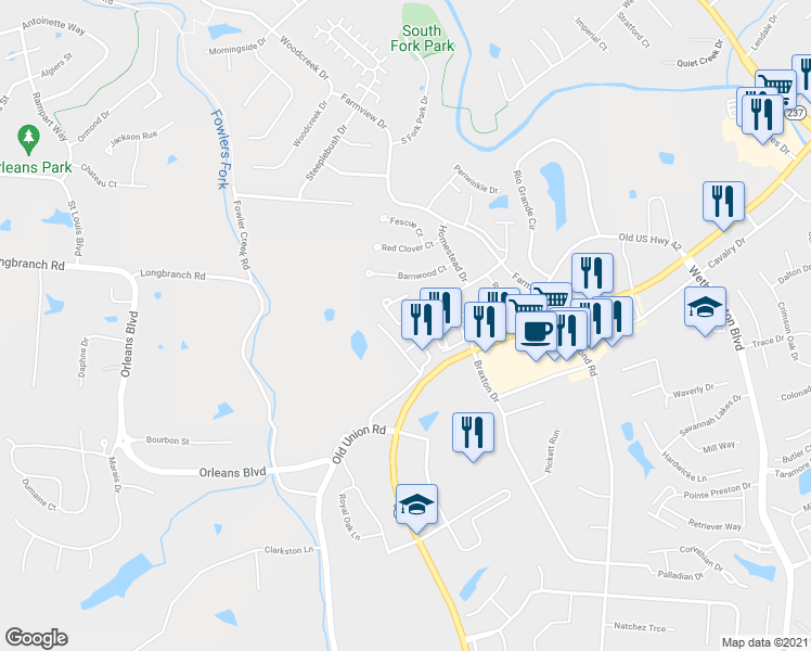 map of restaurants, bars, coffee shops, grocery stores, and more near 1804 Rosecrans Circle in Florence