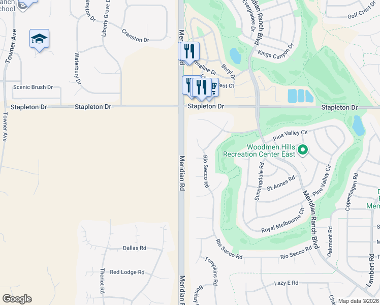 map of restaurants, bars, coffee shops, grocery stores, and more near 11649 Rio Secco Road in Peyton