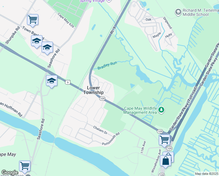map of restaurants, bars, coffee shops, grocery stores, and more near 755 U.S. 9 in Cape May Court House
