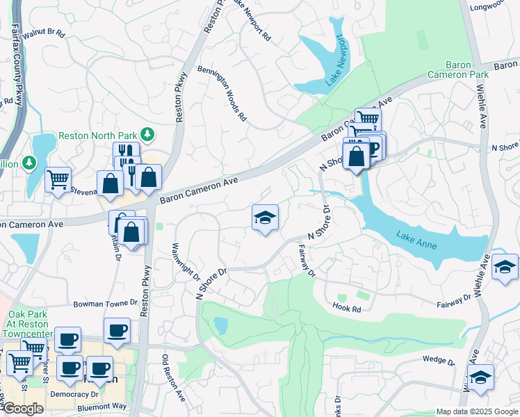 map of restaurants, bars, coffee shops, grocery stores, and more near 11613 Vantage Hill Road in Reston