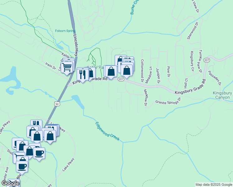 map of restaurants, bars, coffee shops, grocery stores, and more near 128 Woodland Way in Stateline