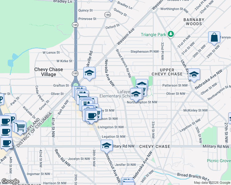 map of restaurants, bars, coffee shops, grocery stores, and more near 5812 Nevada Avenue Northwest in Washington