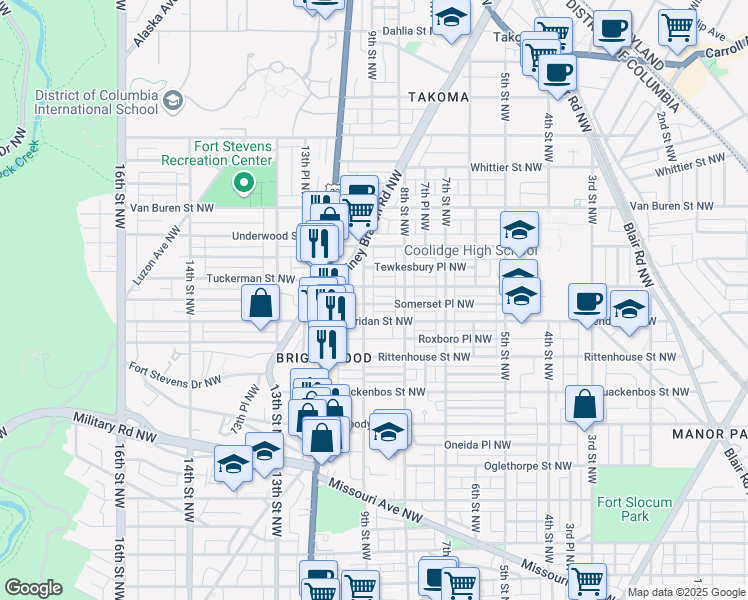 map of restaurants, bars, coffee shops, grocery stores, and more near 829 Somerset Place Northwest in Washington
