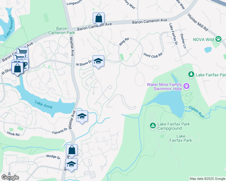 map of restaurants, bars, coffee shops, grocery stores, and more near 1613 Becontree Lane in Reston