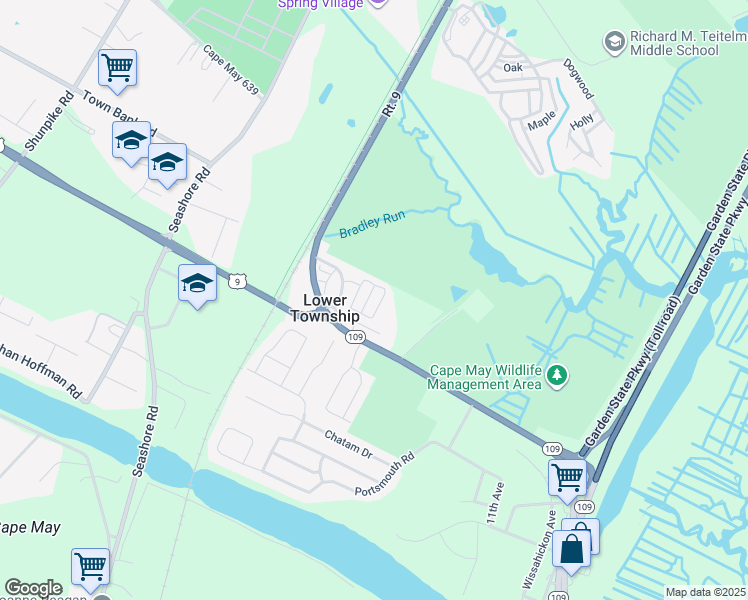 map of restaurants, bars, coffee shops, grocery stores, and more near 755 U.S. 9 in Cape May County