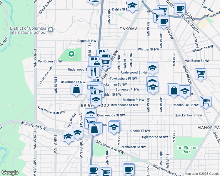 map of restaurants, bars, coffee shops, grocery stores, and more near 829 Somerset Place Northwest in Washington