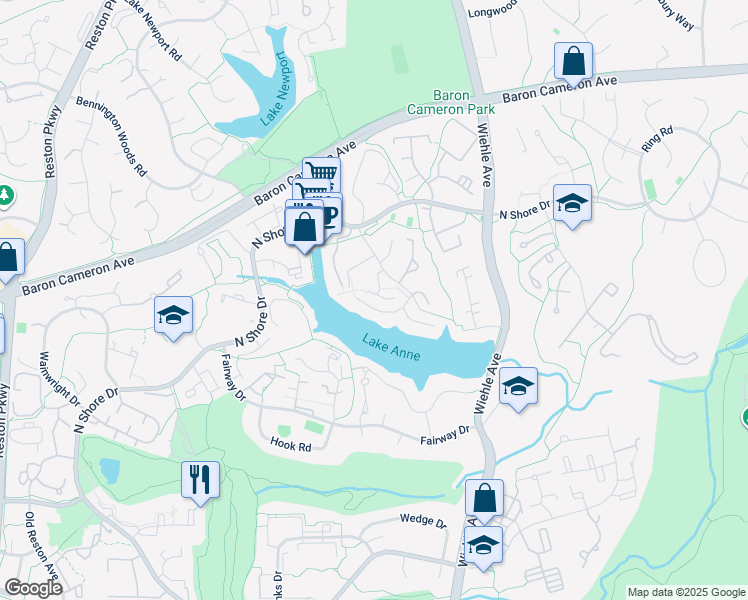 map of restaurants, bars, coffee shops, grocery stores, and more near 1568 Moorings Drive in Reston
