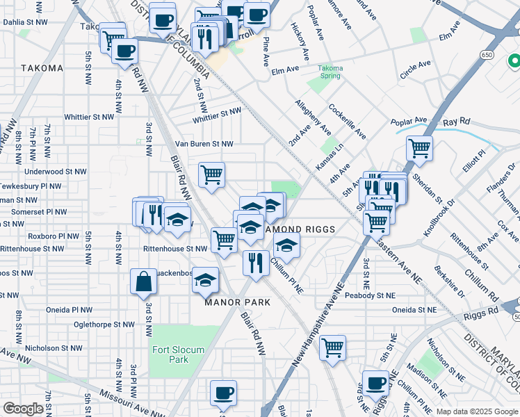map of restaurants, bars, coffee shops, grocery stores, and more near 101 Independence Avenue Southeast in Washington