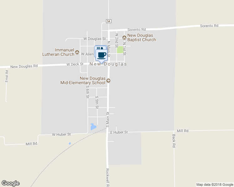 map of restaurants, bars, coffee shops, grocery stores, and more near 408 South Main Street in New Douglas