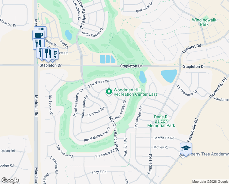 map of restaurants, bars, coffee shops, grocery stores, and more near 9351 Bethpage Road in Peyton
