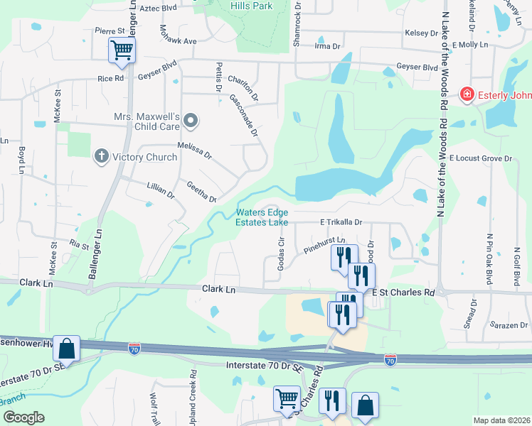 map of restaurants, bars, coffee shops, grocery stores, and more near 5343 Godas Circle in Columbia