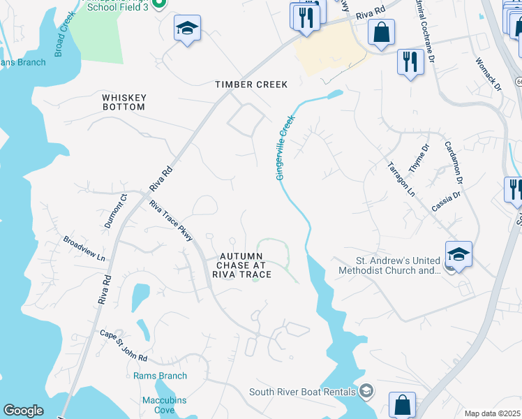 map of restaurants, bars, coffee shops, grocery stores, and more near 2709 Summerview Way in Annapolis