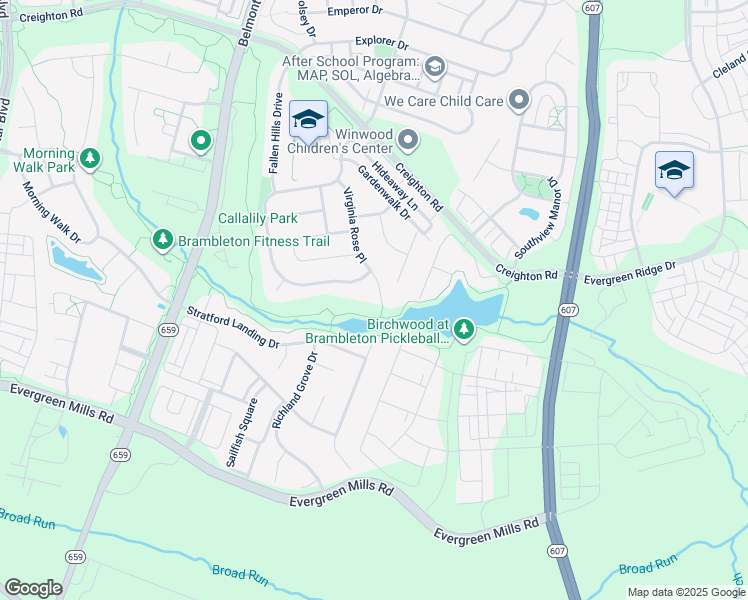 map of restaurants, bars, coffee shops, grocery stores, and more near 23455 Virginia Rose Place in Ashburn