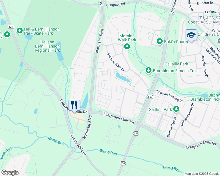 map of restaurants, bars, coffee shops, grocery stores, and more near 23495 Epperson Square in Ashburn