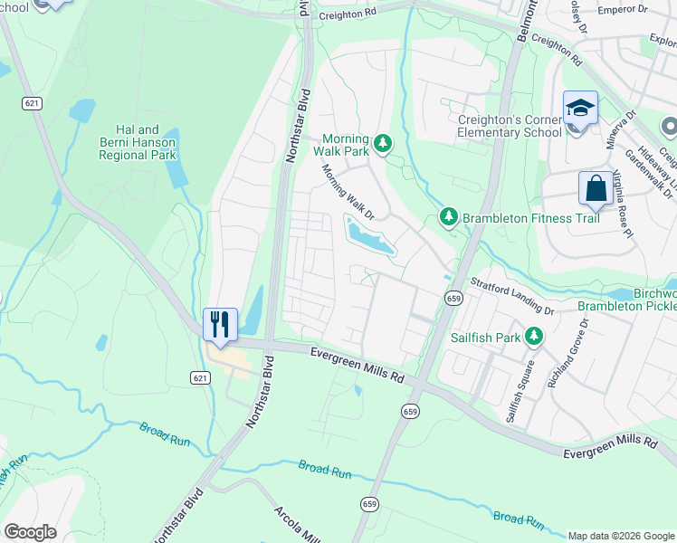 map of restaurants, bars, coffee shops, grocery stores, and more near 42494 Epperson Square in Brambleton