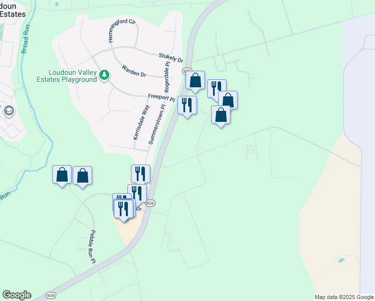 map of restaurants, bars, coffee shops, grocery stores, and more near 23465 Rock Haven Way in Sterling