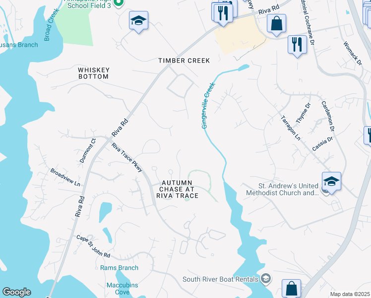 map of restaurants, bars, coffee shops, grocery stores, and more near 2711 Summerview Way in Annapolis