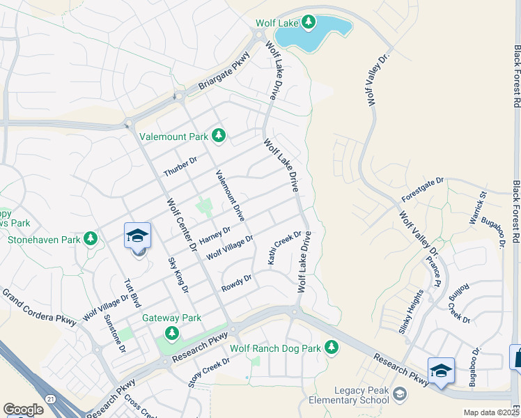 map of restaurants, bars, coffee shops, grocery stores, and more near 6158 Harney Drive in Colorado Springs