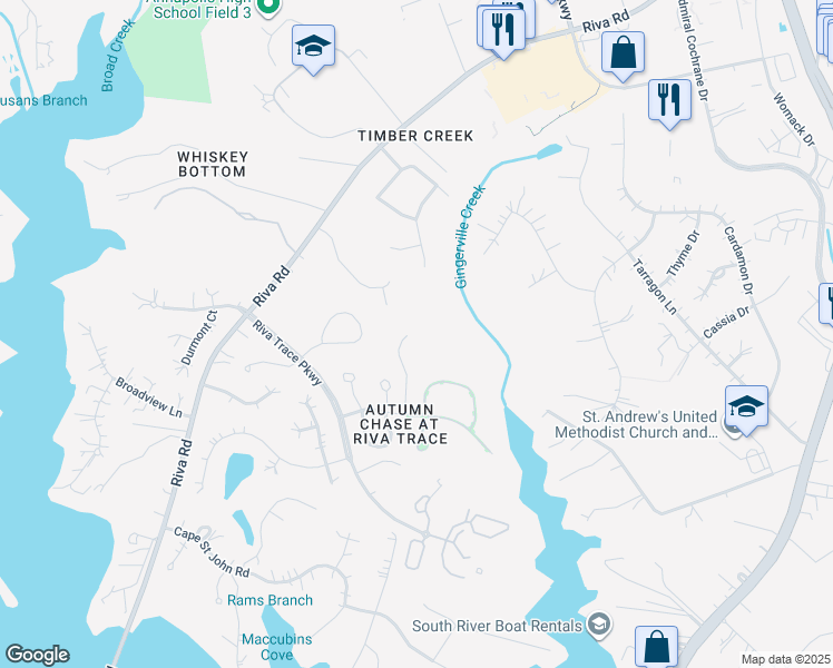 map of restaurants, bars, coffee shops, grocery stores, and more near 2711 Summerview Way in Annapolis