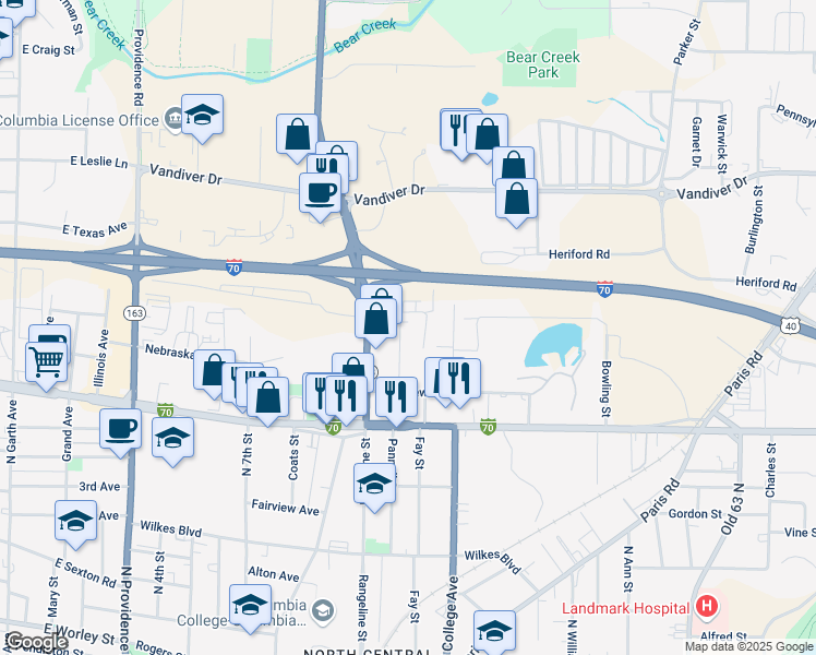 map of restaurants, bars, coffee shops, grocery stores, and more near 1510 Fir Place in Columbia