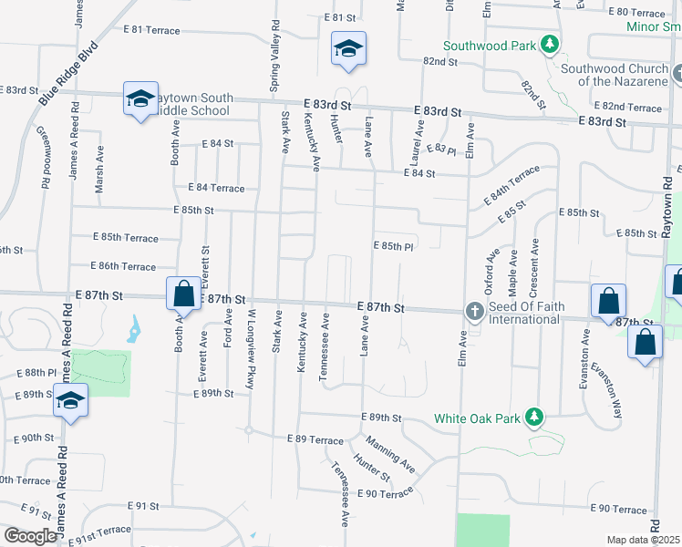 map of restaurants, bars, coffee shops, grocery stores, and more near 8633 East Utopia Drive in Raytown